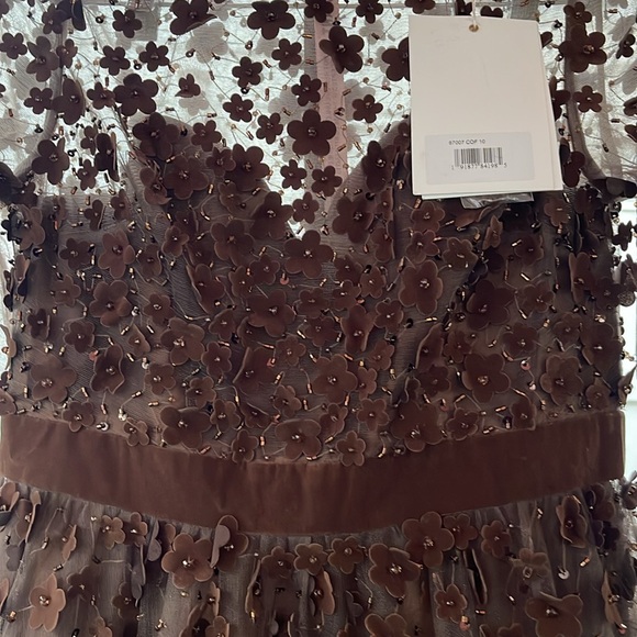 Mac Duggal - Brown Embellished Illusion High Neck Long Sleeve Fit & Flare Dress - Picture 7 of 17